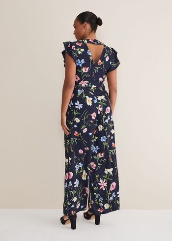 Phase Eight Kallie Floral Wide Leg Jumpsuit Navy/Multicolor USA | 3142056-CR